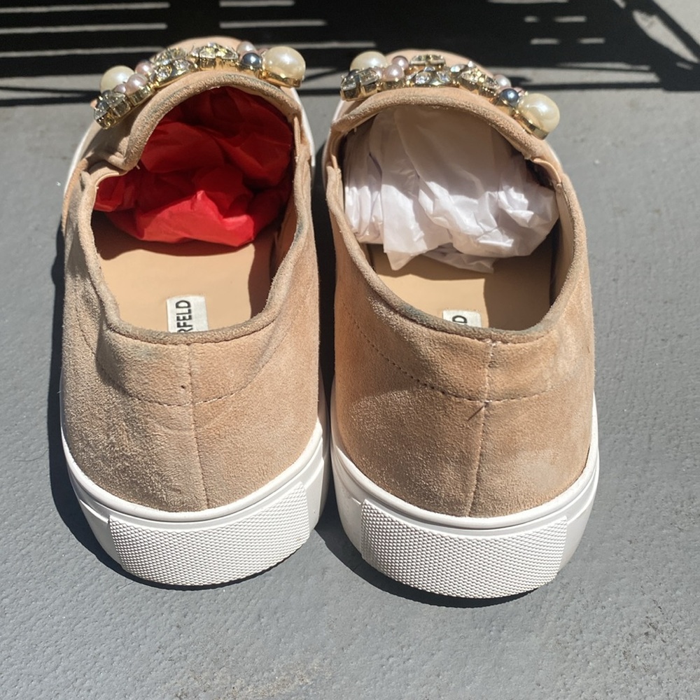 Karl Lagerfeld suede Tan Embellished Women's Slip-On Shoes. Like new - Picture 3 of 3